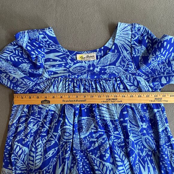 Vtg 80s 90s Two Potato Laguna Beach Midi Tiered Muumuu Dress XS Cotton Blue NOS - Picture 12 of 16